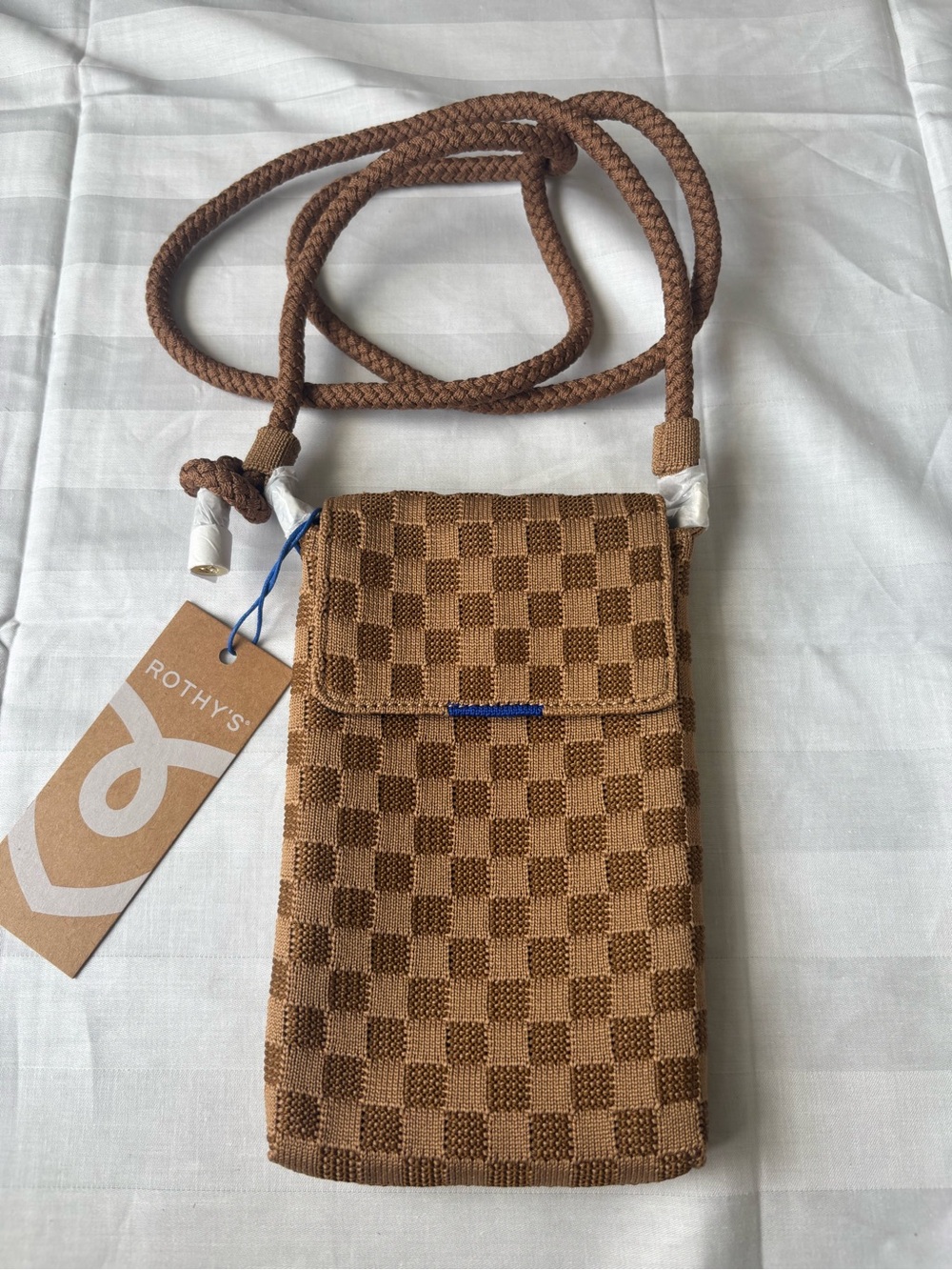 Rothy's Tan Brown Checkered Crossbody Phone Pouch